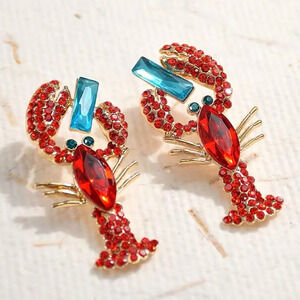 Lobster Crystal Shape Glass Stone Dangle Earrings